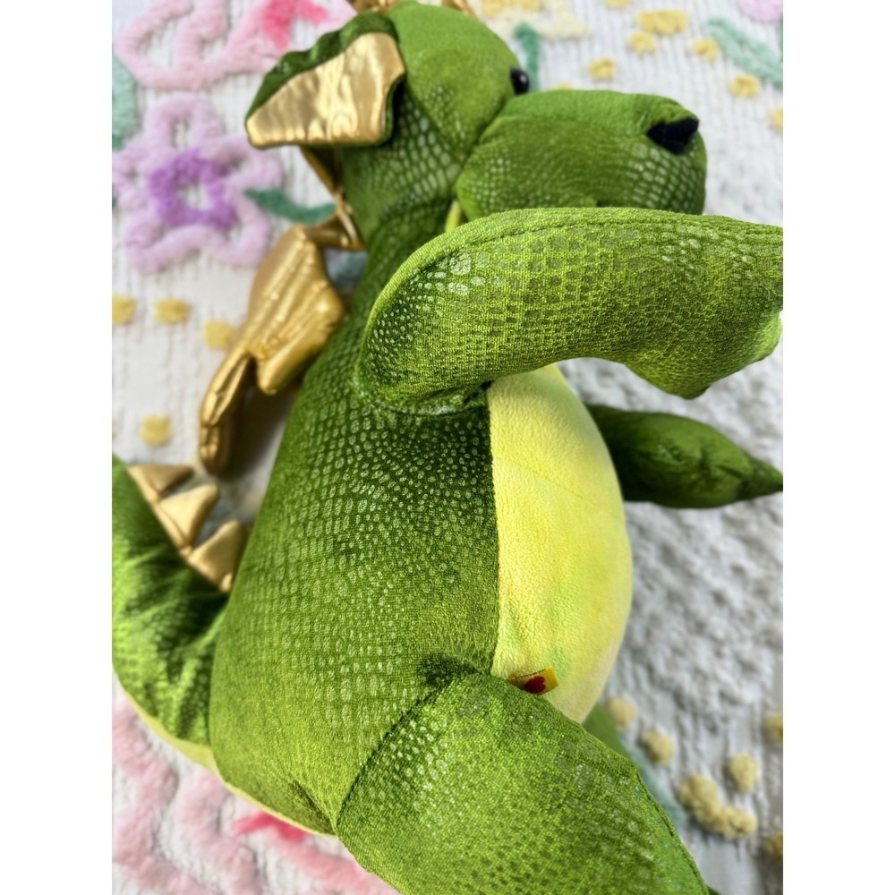 Build-A-Bear Workshop Green Dragon Plush Gold Wings Scaly Texture Fantasy 17" - Picture 4 of 10